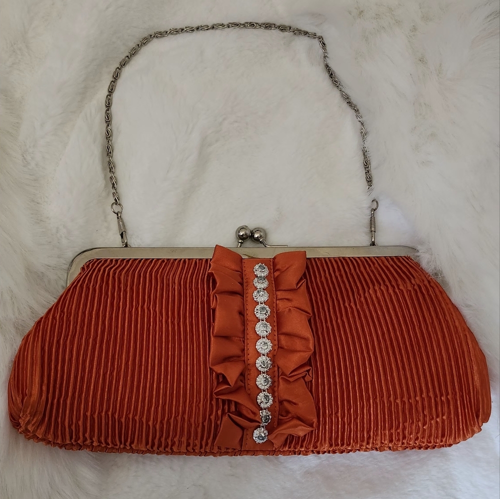 Elegant Orange Clutch with Rhinestone Detail